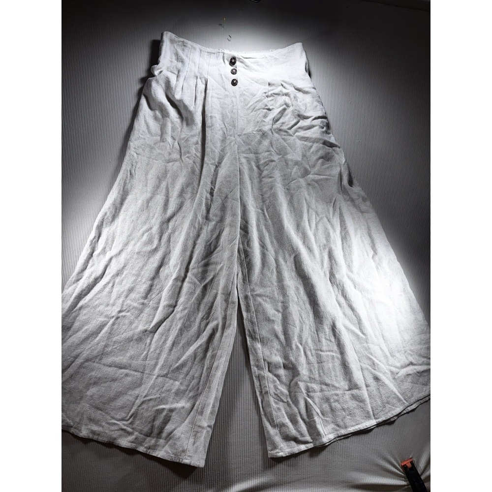 Seinna‎ Sky Women's Wide Leg Pull On Linen Blend Cropped Pants Ivory Large New